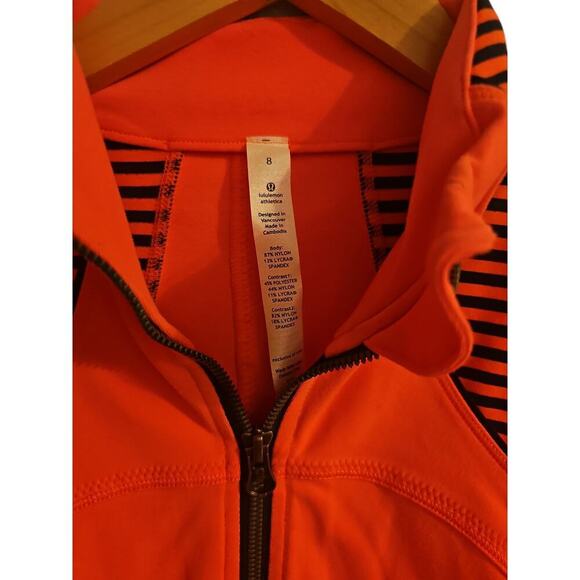 Lululemon Full Zip Forme Jacket Black Orange Size 8 stripe thumb hole running - Picture 6 of 10